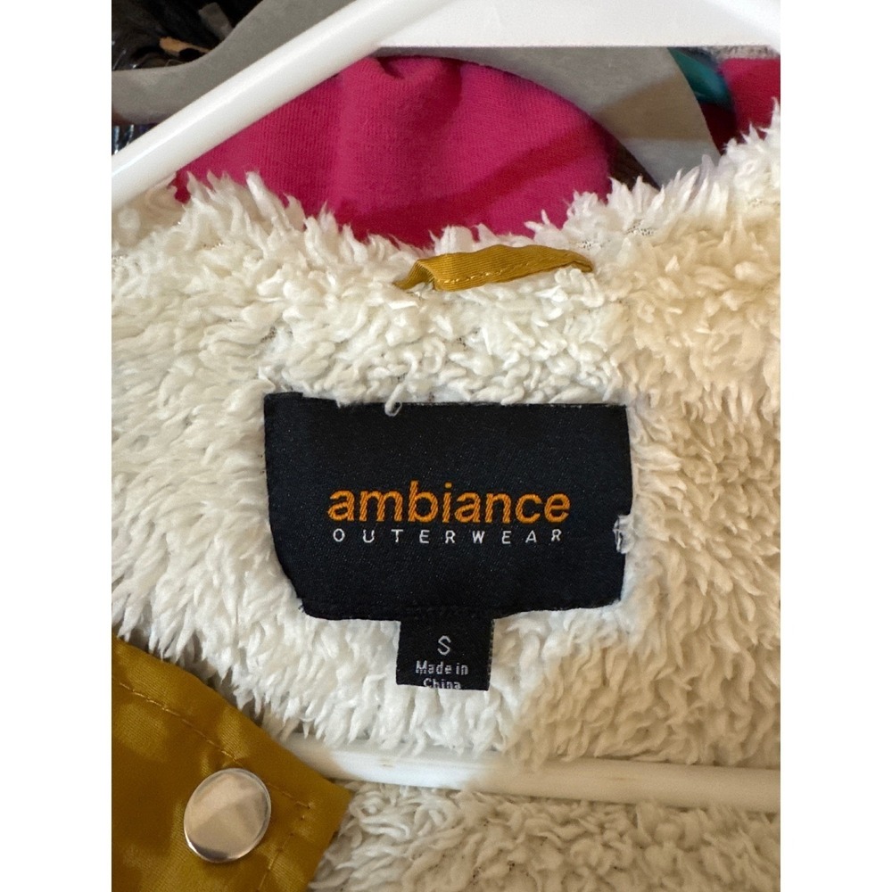 Ambiance Outerwear Mustard Yellow Faux Shearling Lined Utility Parka Hood Coat S